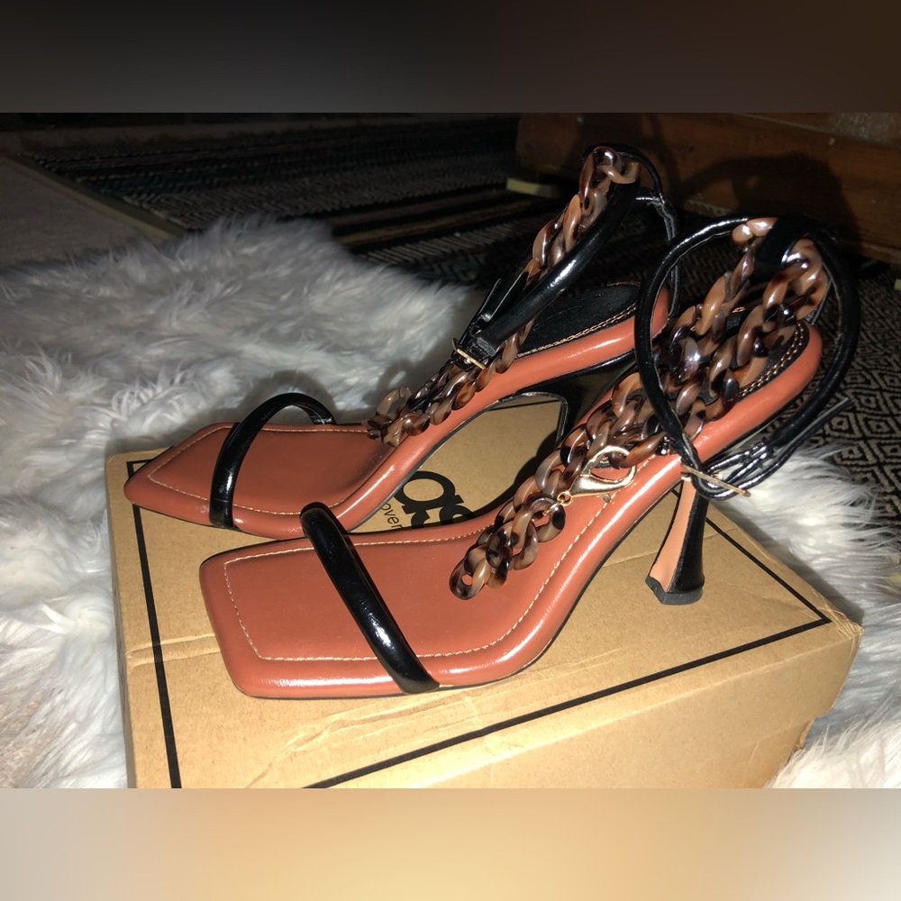 Asos Two-Strap black heel with tortoise ankle/foot bracelet design